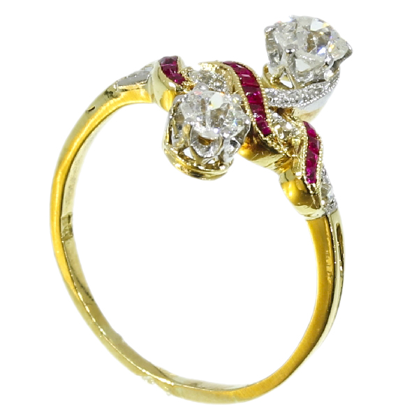 Most elegant antique ring with rubies and diamonds a so-called toi et moi (image 7 of 13)